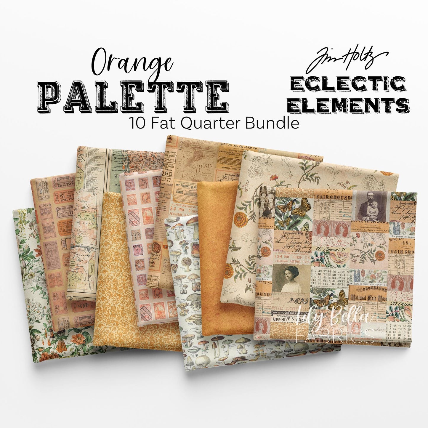 Eclectic Elements Palette: Orange Fat Quarter Bundle (10 pcs) by Tim Holtz for FreeSpirit