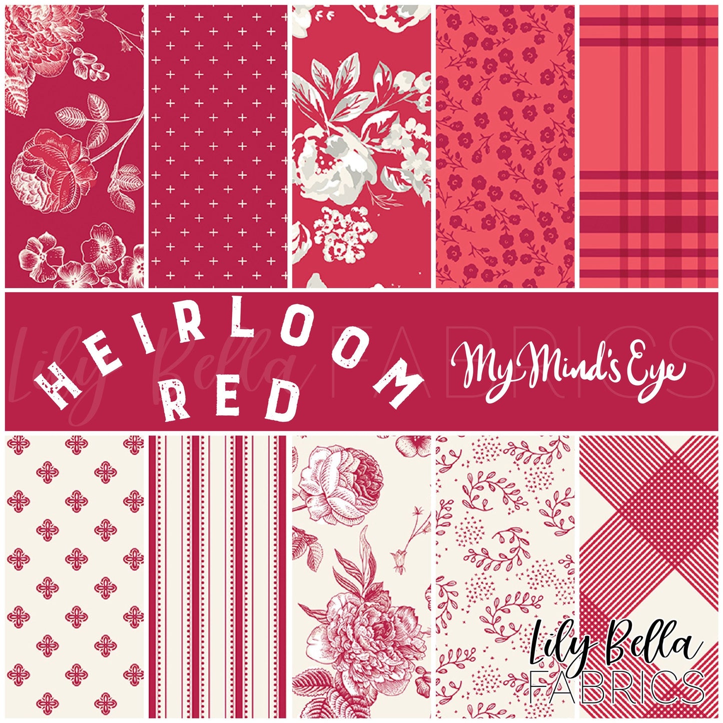 Heirloom Red Fat Eighth Bundle (10 pcs) by My Mind's Eye for Riley Blake