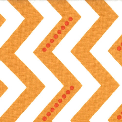 Dotted Zig Zag in White Sweet Tangerine - 1/2 Yard - Simply Color by V and Co. for Moda