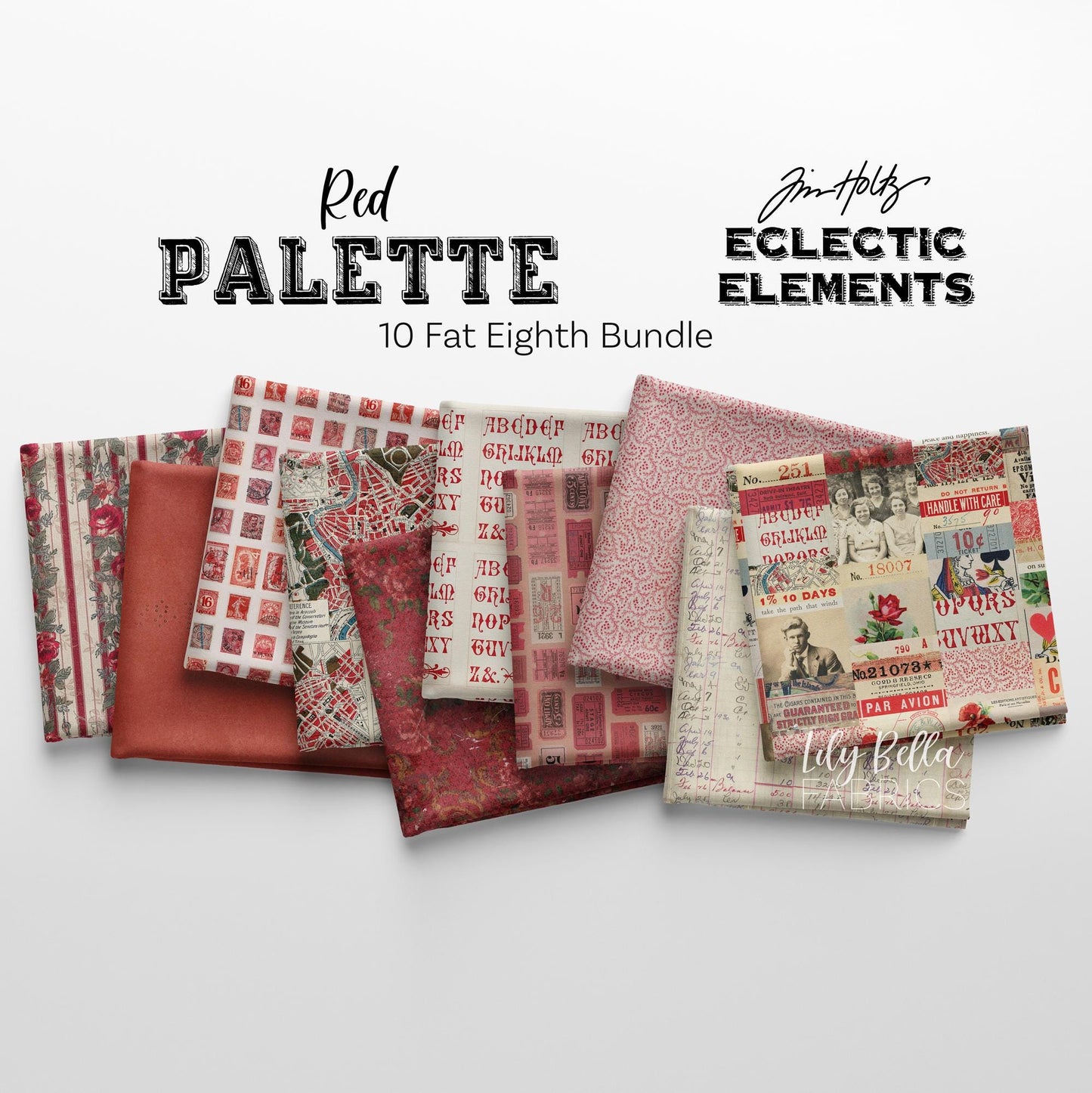 Eclectic Elements Palette: Red Fat Eighth Bundle (10 pcs) by Tim Holtz for FreeSpirit