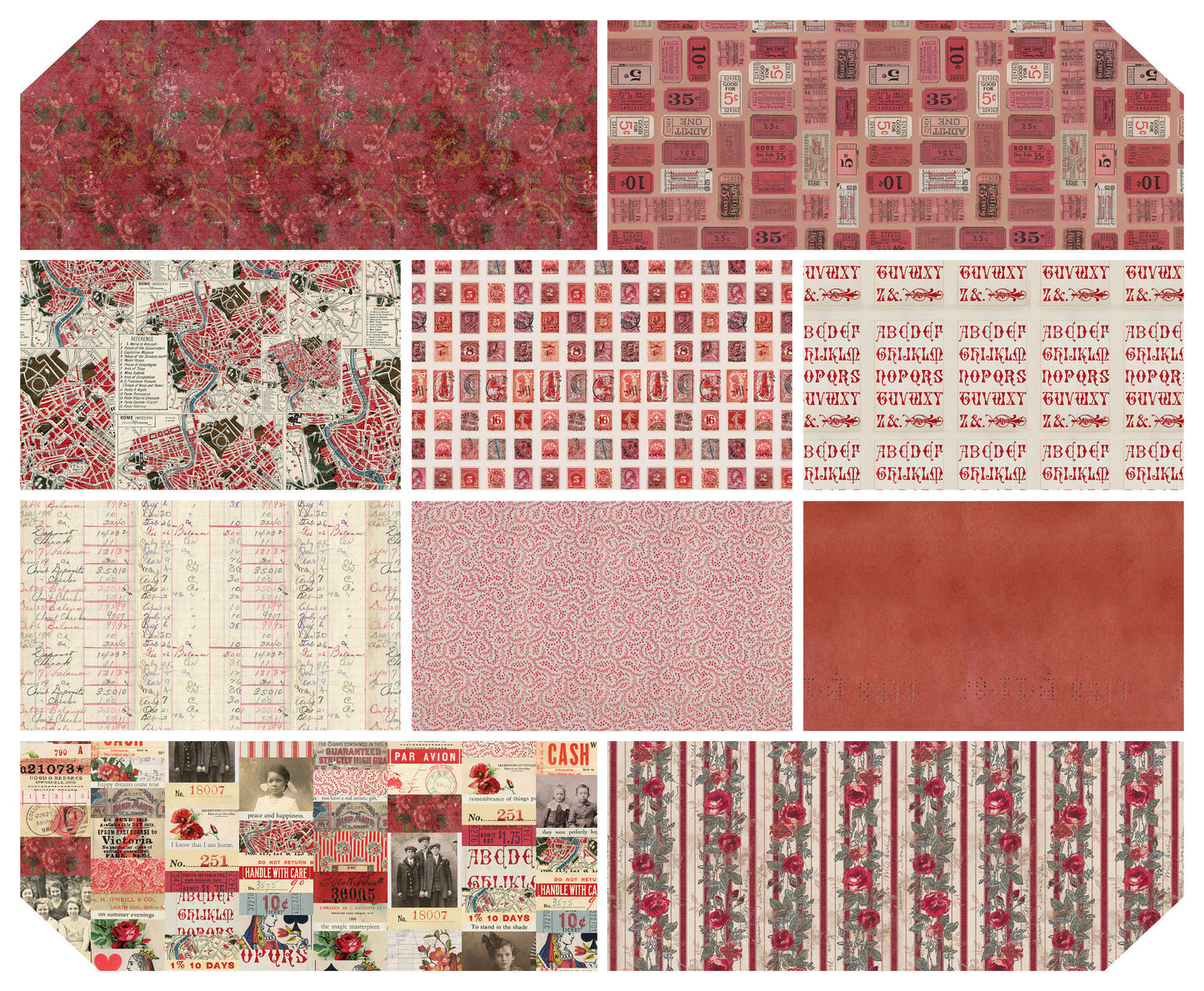 Eclectic Elements Palette: Red Fat Quarter Bundle (10 pcs) by Tim Holtz for FreeSpirit