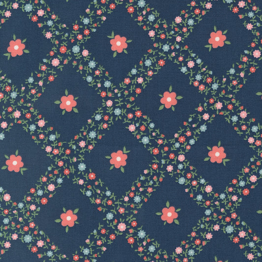 Trellis in Navy - 1/2 Yard - Rosemary Cottage by Camille Roskelley for Moda (55311 14)