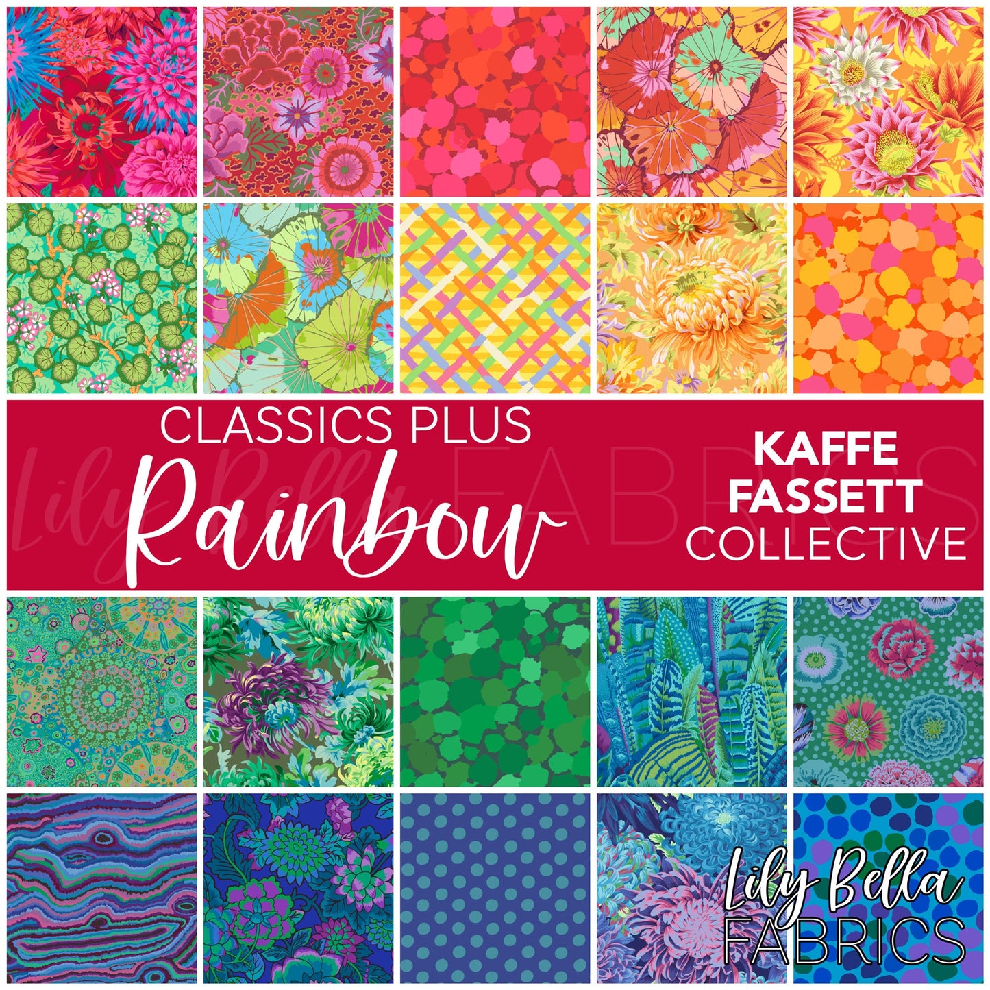 Classics Plus: Rainbow Fat Quarter Bundle (20 pcs) by Kaffe Fassett Collective for FreeSpirit