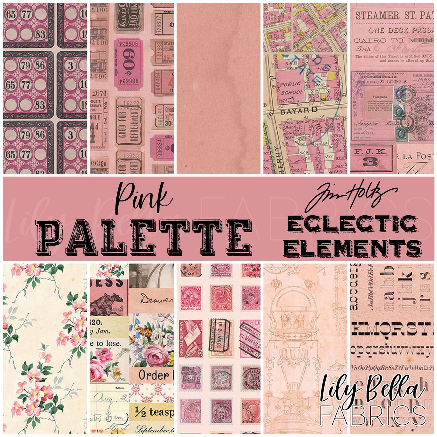 Eclectic Elements Palette: Pink Fat Quarter Bundle (10 pcs) by Tim Holtz for FreeSpirit