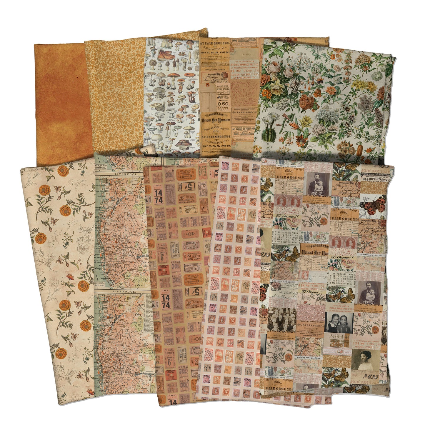 Eclectic Elements Palette: Orange Half Yard Bundle (10 pcs) by Tim Holtz for FreeSpirit