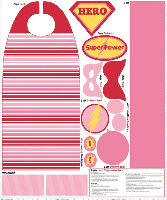 Cape Panel in Pink - Super Hero by My Mind's Eye and The RBD Designers for Riley Blake