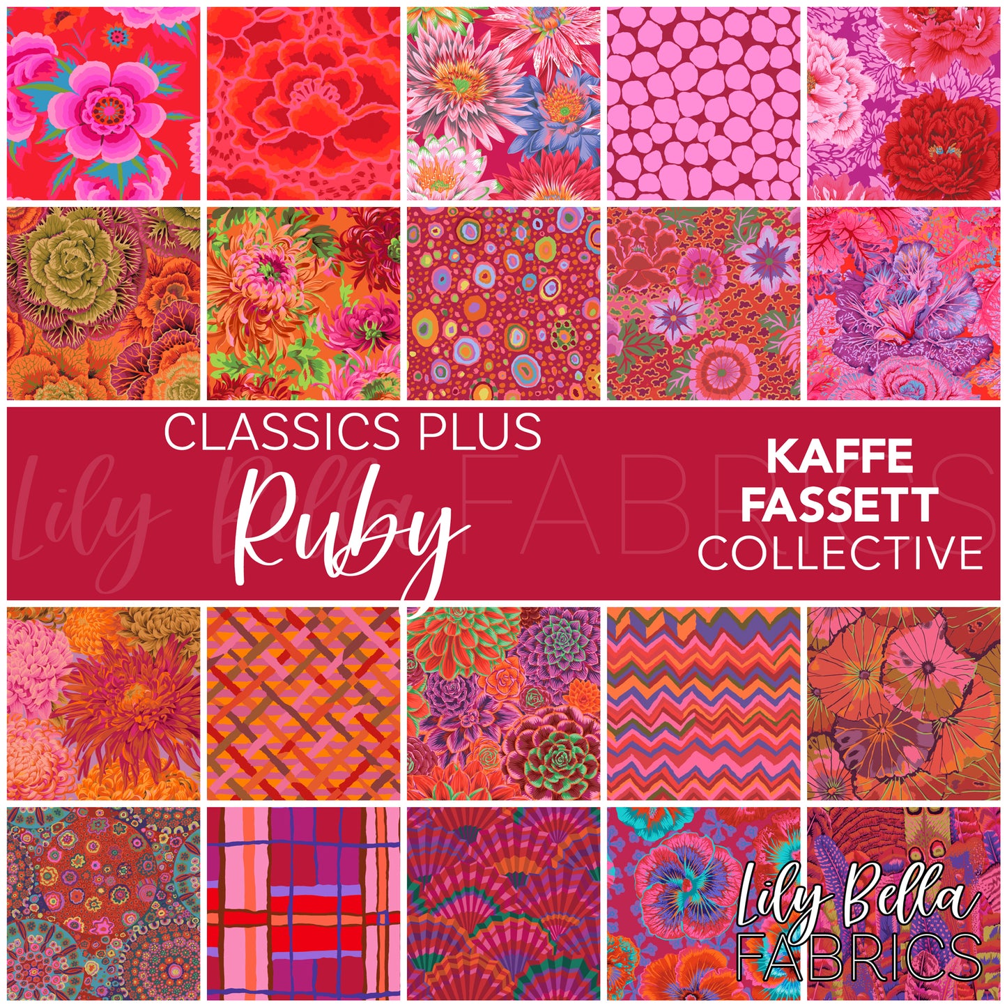 Classics Plus: Ruby 10 Inch Charm Pack (42 pcs) by Kaffe Fassett Collective for FreeSpirit