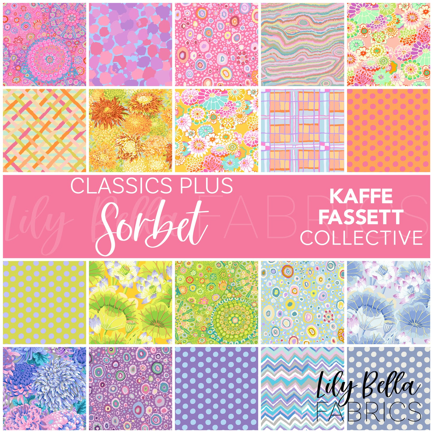 Classics Plus: Sorbet 10 Inch Charm Pack (42 pcs) by Kaffe Fassett Collective for FreeSpirit