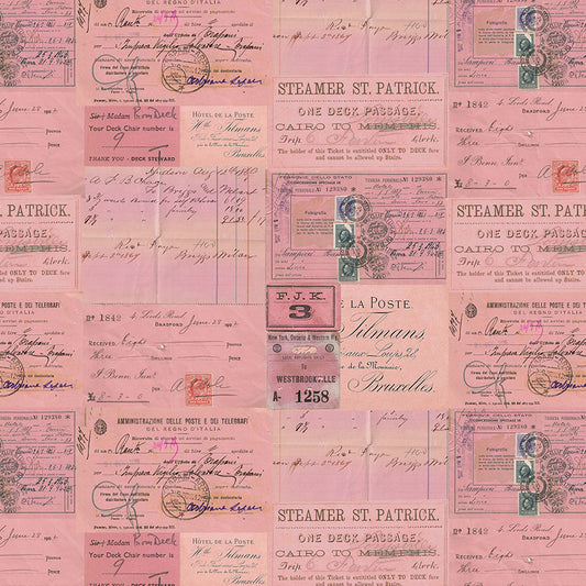 Ephemera in Pink - 1/2 yard - Eclectic Elements Palette: Pink by Tim Holtz for FreeSpirit (PWTH215.PINK)