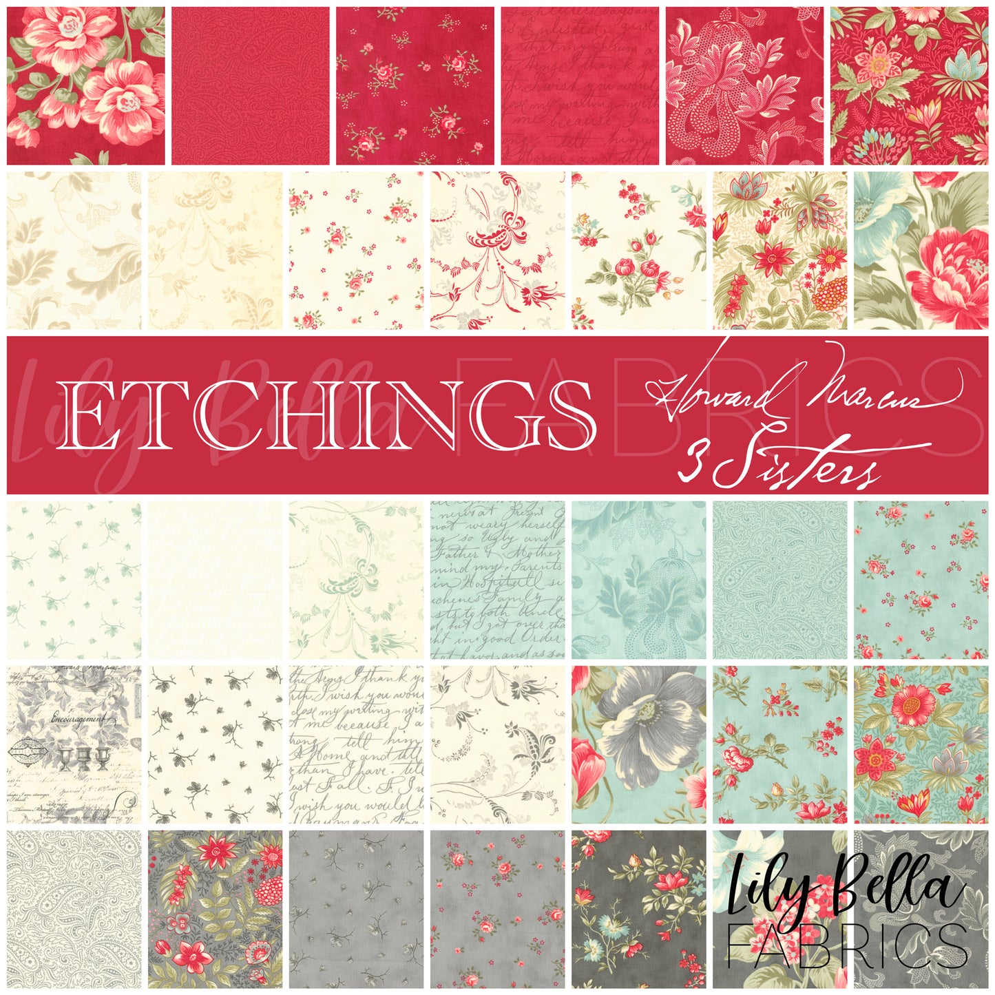 Etchings Fat Quarter Bundle (34 pcs) by Howard Marcus & 3 Sisters for Moda