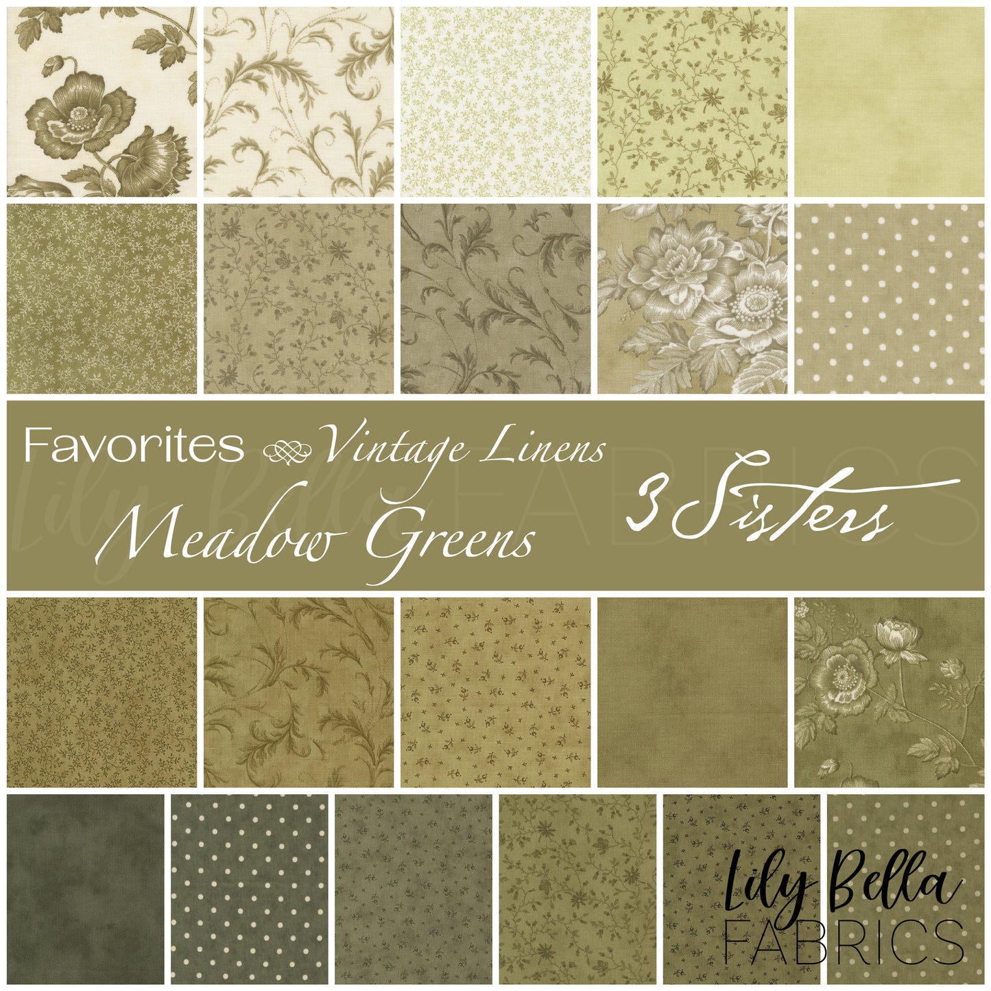 Favorites - Vintage Linens: Meadow Greens Layer Cake (42 pcs) by 3 Sisters for Moda