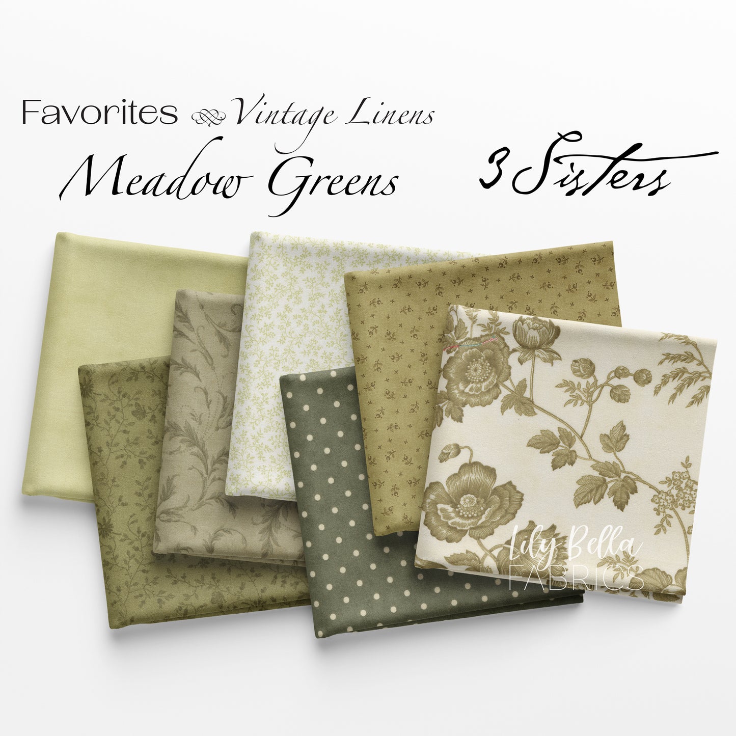 Favorites - Vintage Linens: Meadow Greens Fat Quarter Bundle (21 pcs) by 3 Sisters for Moda