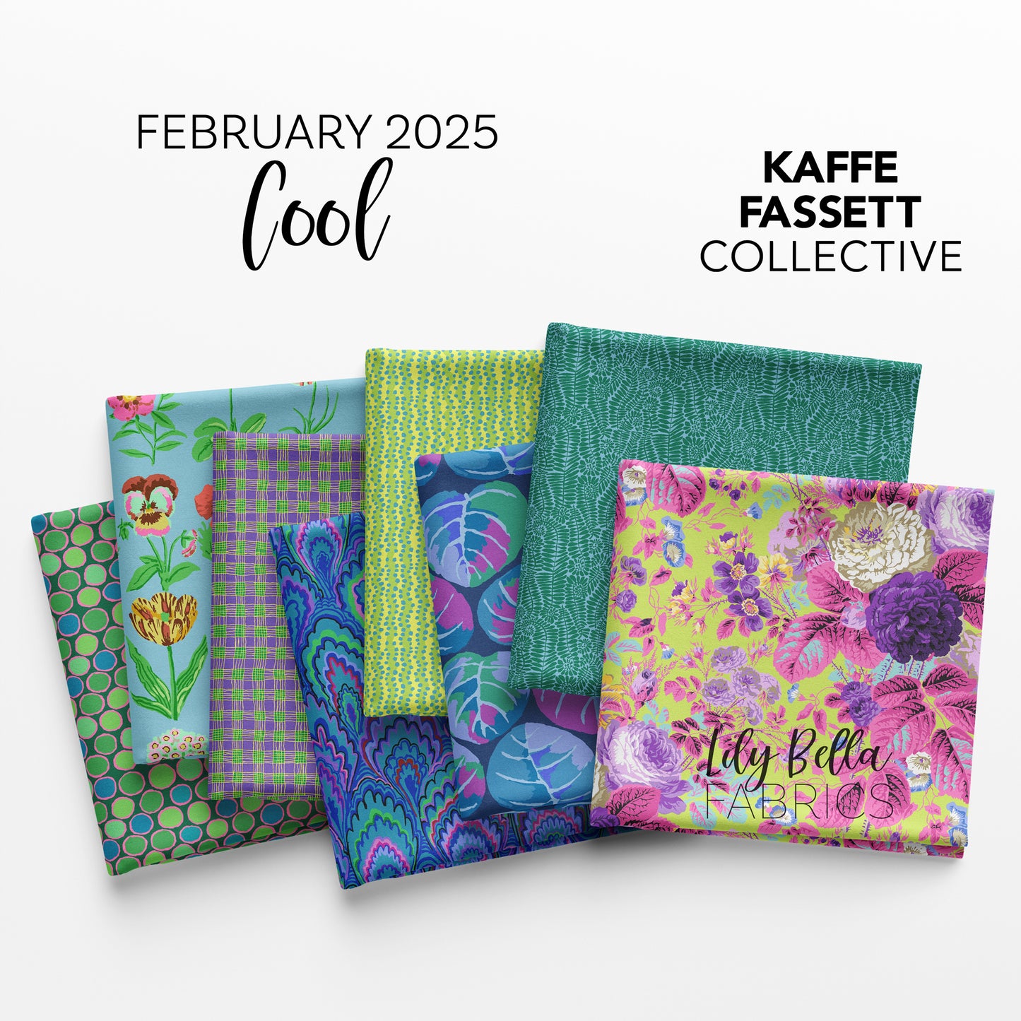 Cool - February 2025 Fat Quarter Bundle (15 pcs) by Kaffe Fassett Collective for FreeSpirit