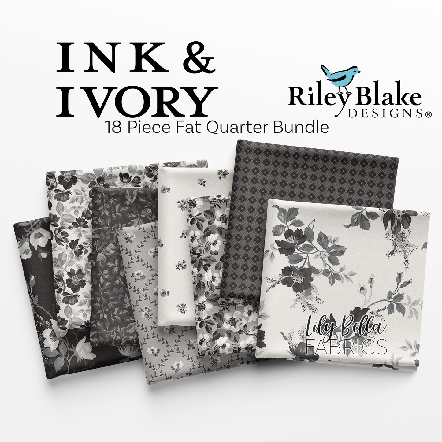 Ink and Ivory Fat Quarter Bundle (18 pieces) by The RBD Designers for Riley Blake Designs (FQ-16910-18)