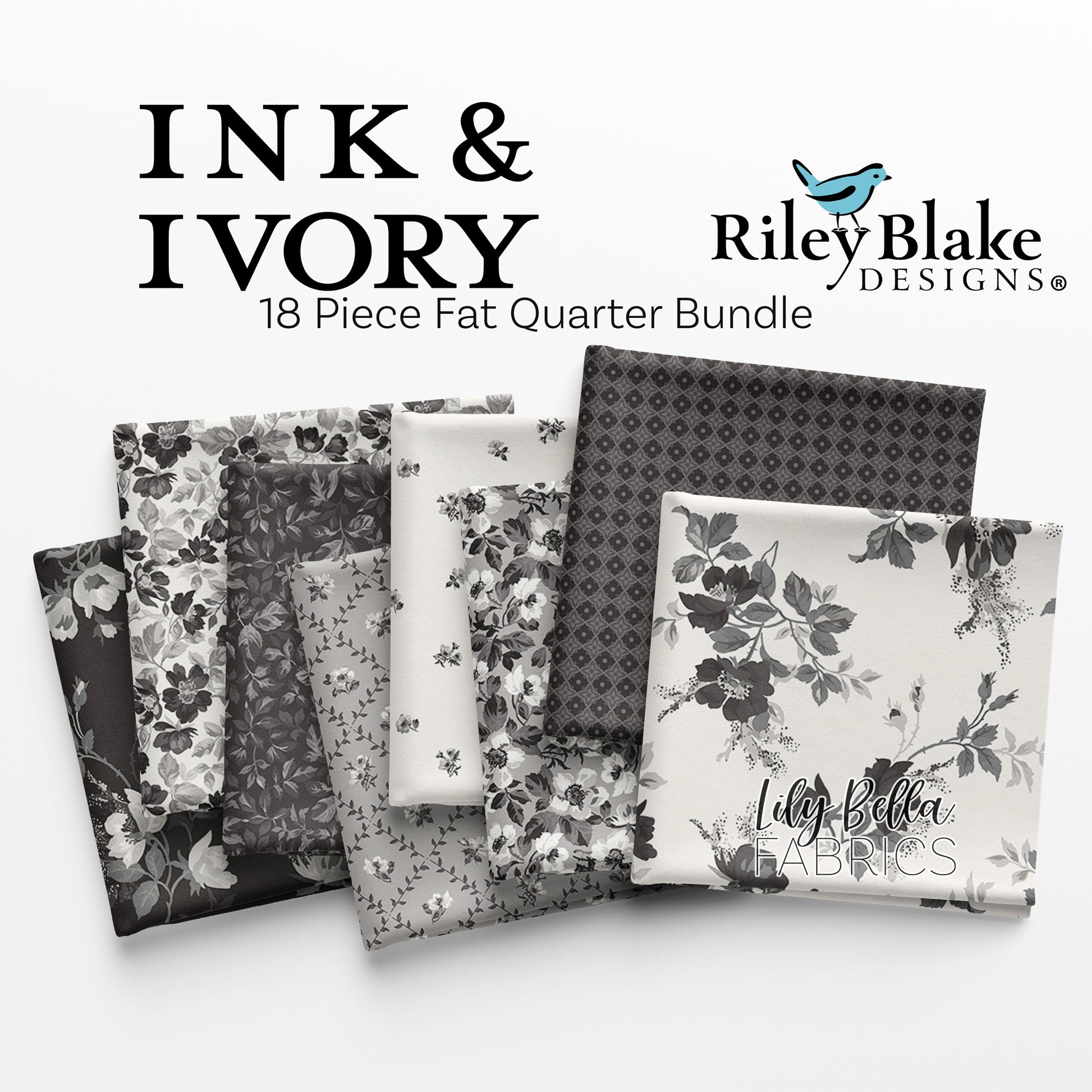 Ink and Ivory Fat Quarter Bundle (18 pieces) by The RBD Designers for Riley Blake Designs (FQ-16910-18)