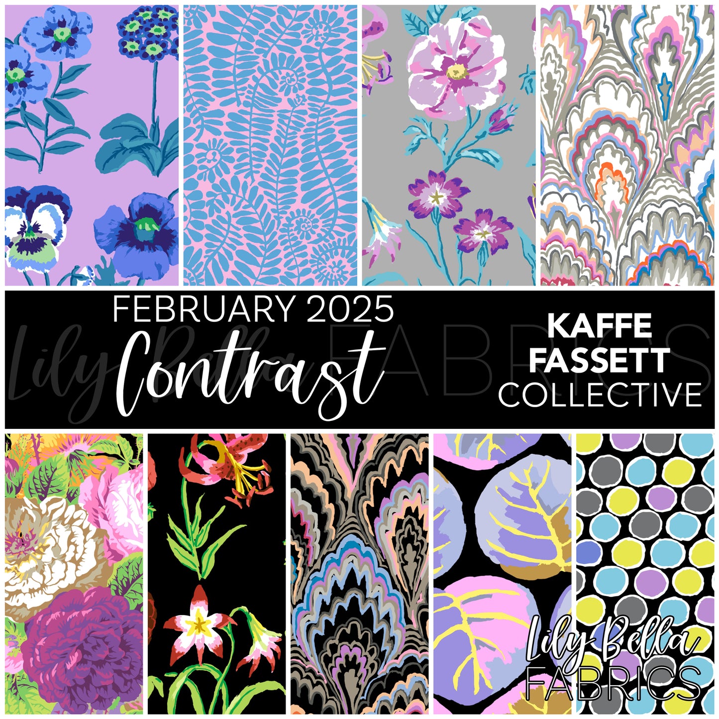 Contrast - February 2025 Fat Quarter Bundle (9 pcs) by Kaffe Fassett Collective for FreeSpirit