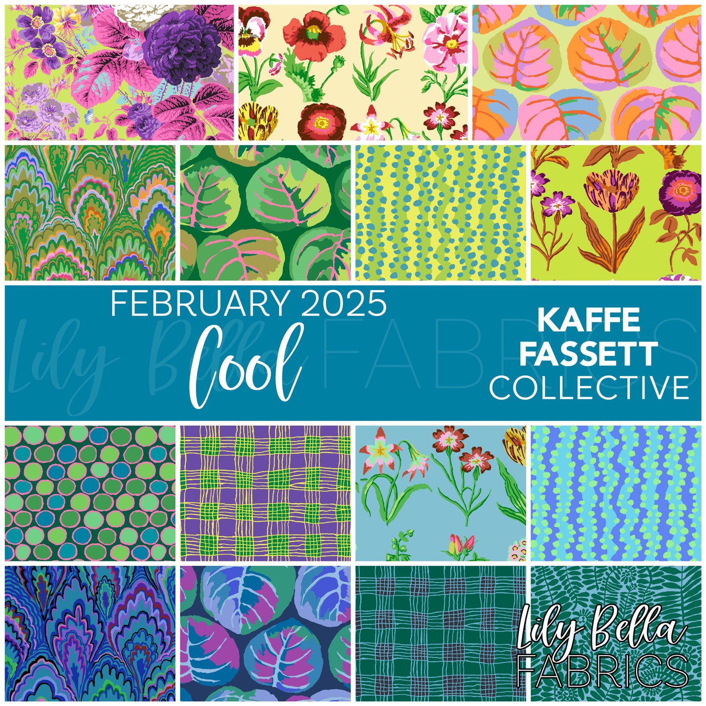 Cool - February 2025 10 Inch Charm Pack (42 pcs) by Kaffe Fassett Collective for FreeSpirit