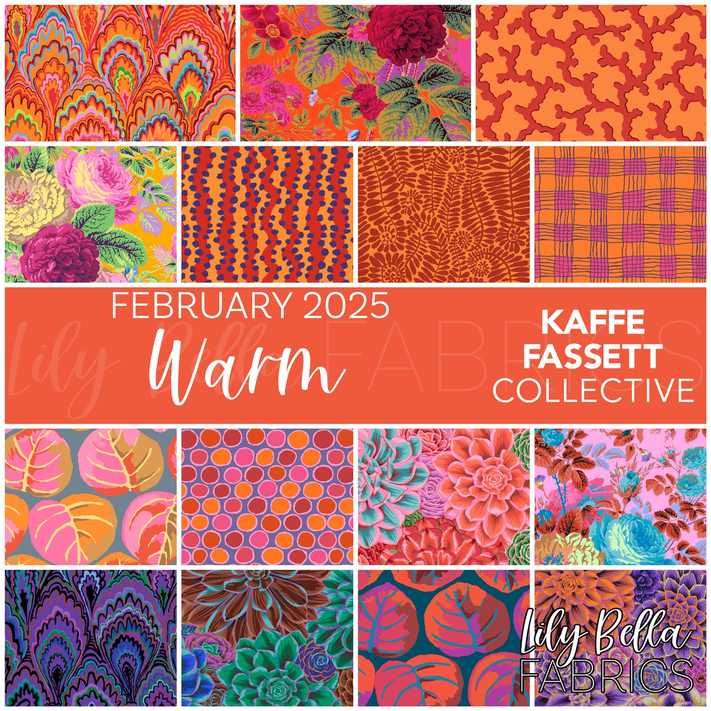 Warm - February 2025 Design Roll (40 pcs) by Kaffe Fassett Collective for FreeSpirit