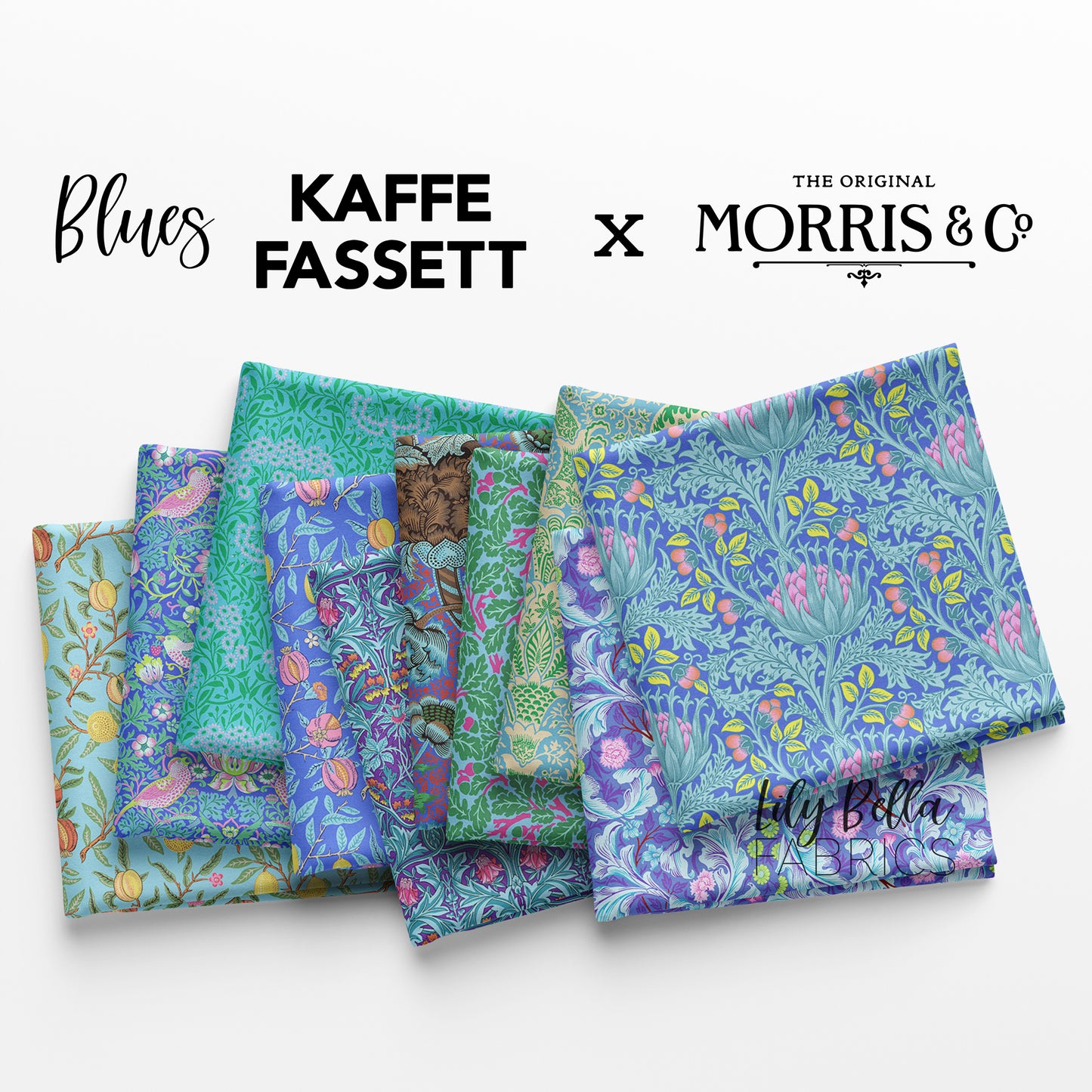 Blues - Kaffe Fassett x Morris & Co. Fat Quarter Bundle (10 pcs) for FreeSpirit