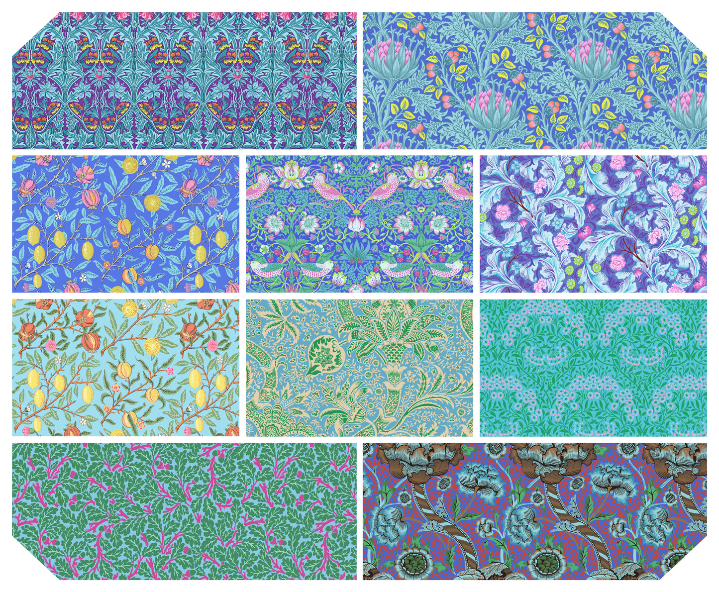 Blues - Kaffe Fassett x Morris & Co. Fat Quarter Bundle (10 pcs) for FreeSpirit