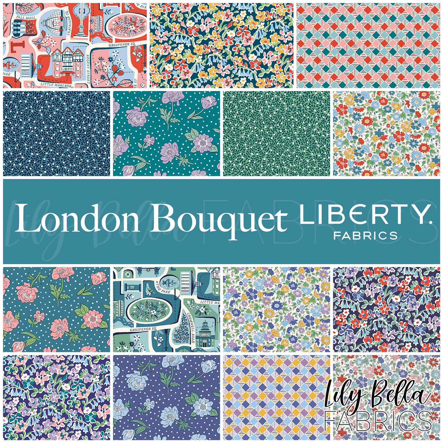 London Bouquet Fat Quarter Bundle (15 pcs) by Liberty Fabrics for Riley Blake