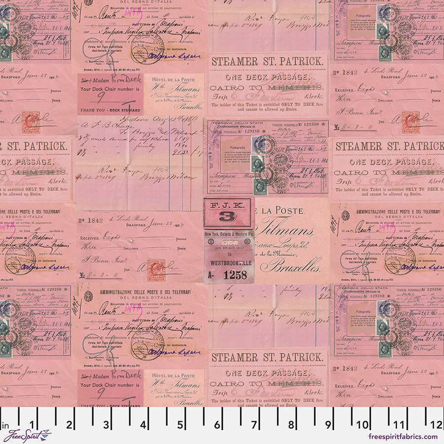 Ephemera in Pink - 1/2 yard - Eclectic Elements Palette: Pink by Tim Holtz for FreeSpirit (PWTH215.PINK)