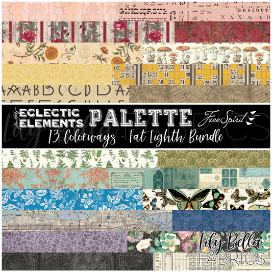 Eclectic Elements Palette: ALL 13 COLORWAYS Fat Eighth Bundle (10 pieces) by Tim Holtz Eclectic Elements for FreeSpirit (TH.PALETTE.ALL.130FE)
