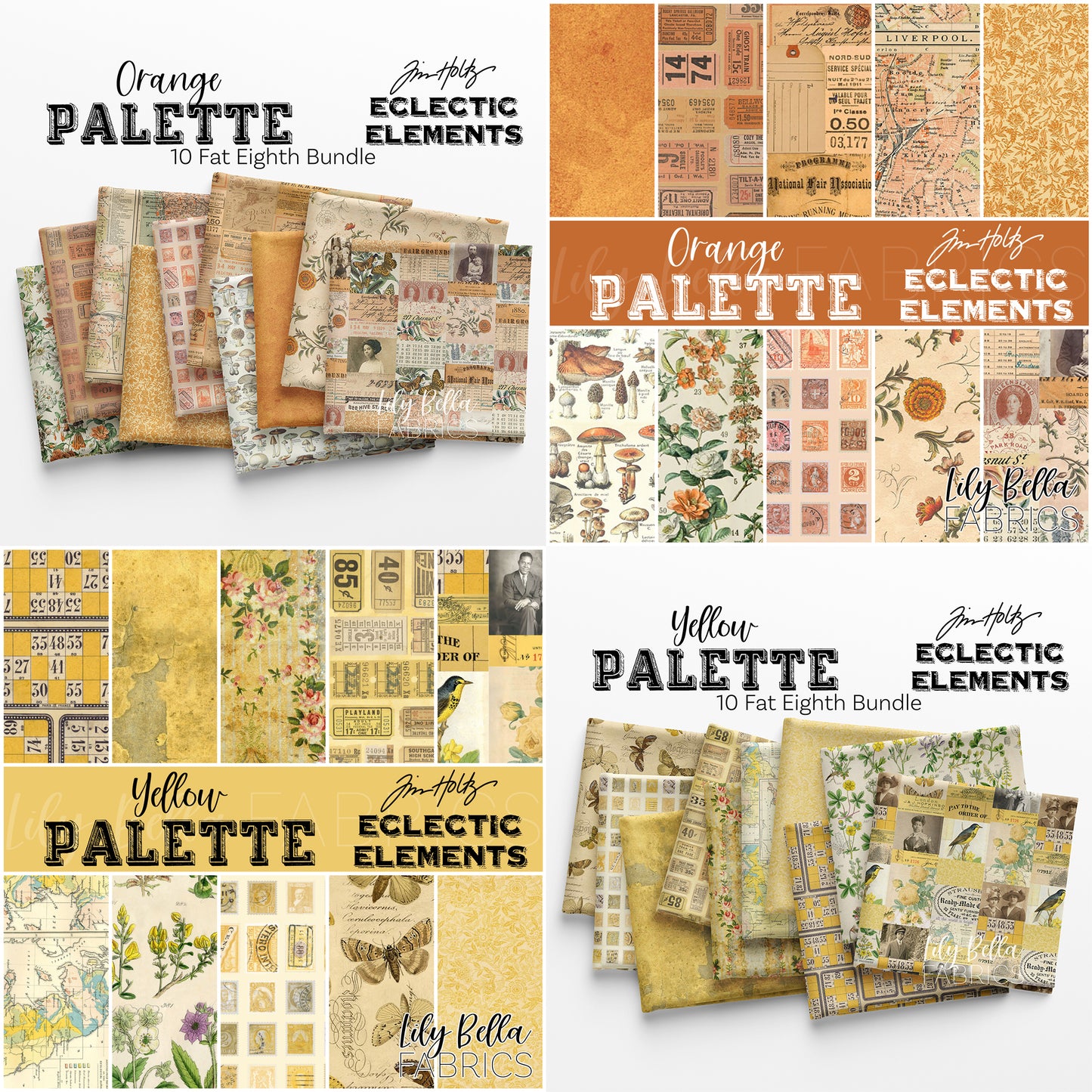 Eclectic Elements Palette: ALL 12 COLORWAYS Fat Eighth Bundle (120 pcs) by Tim Holtz for FreeSpirit