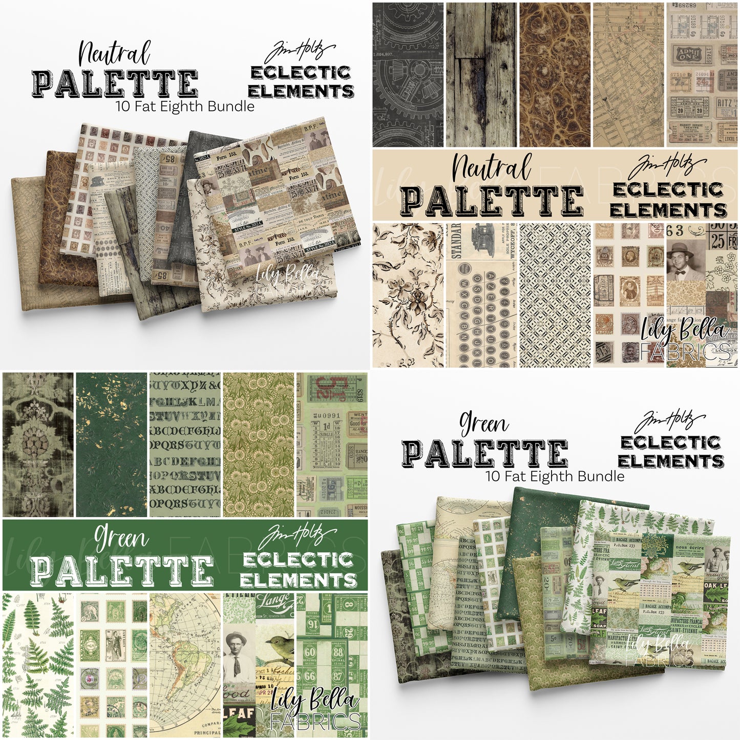 Eclectic Elements Palette: ALL 12 COLORWAYS Fat Eighth Bundle (120 pcs) by Tim Holtz for FreeSpirit