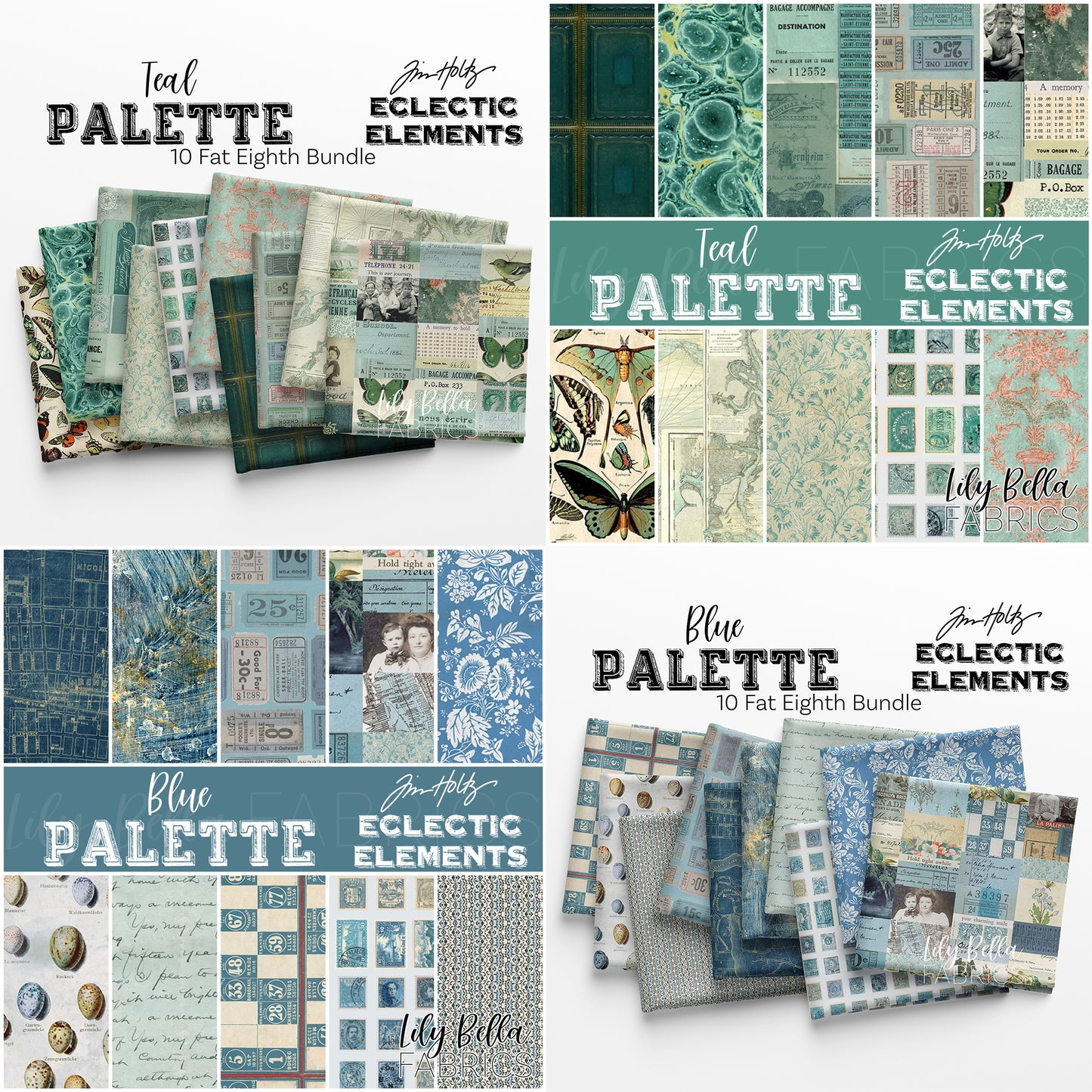 Eclectic Elements Palette: ALL 12 COLORWAYS Fat Eighth Bundle (120 pcs) by Tim Holtz for FreeSpirit