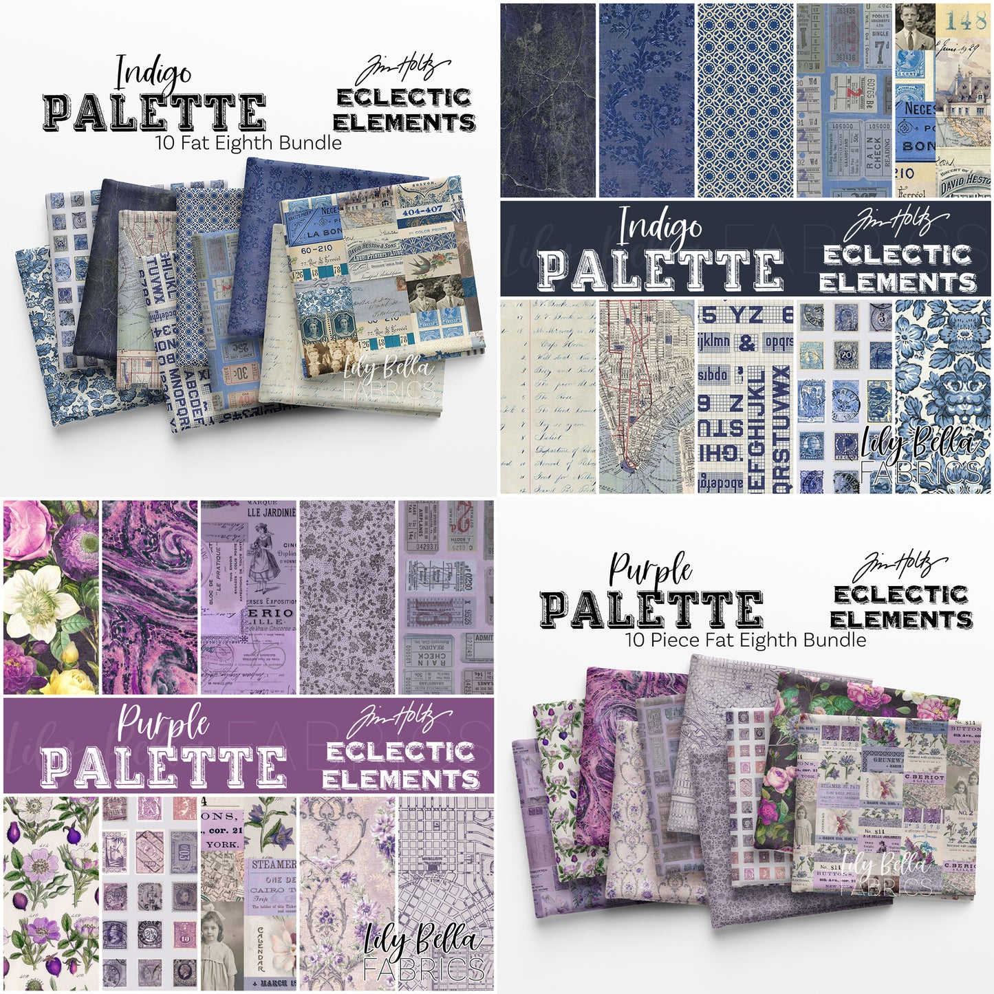 Eclectic Elements Palette: ALL 12 COLORWAYS Fat Eighth Bundle (120 pcs) by Tim Holtz for FreeSpirit