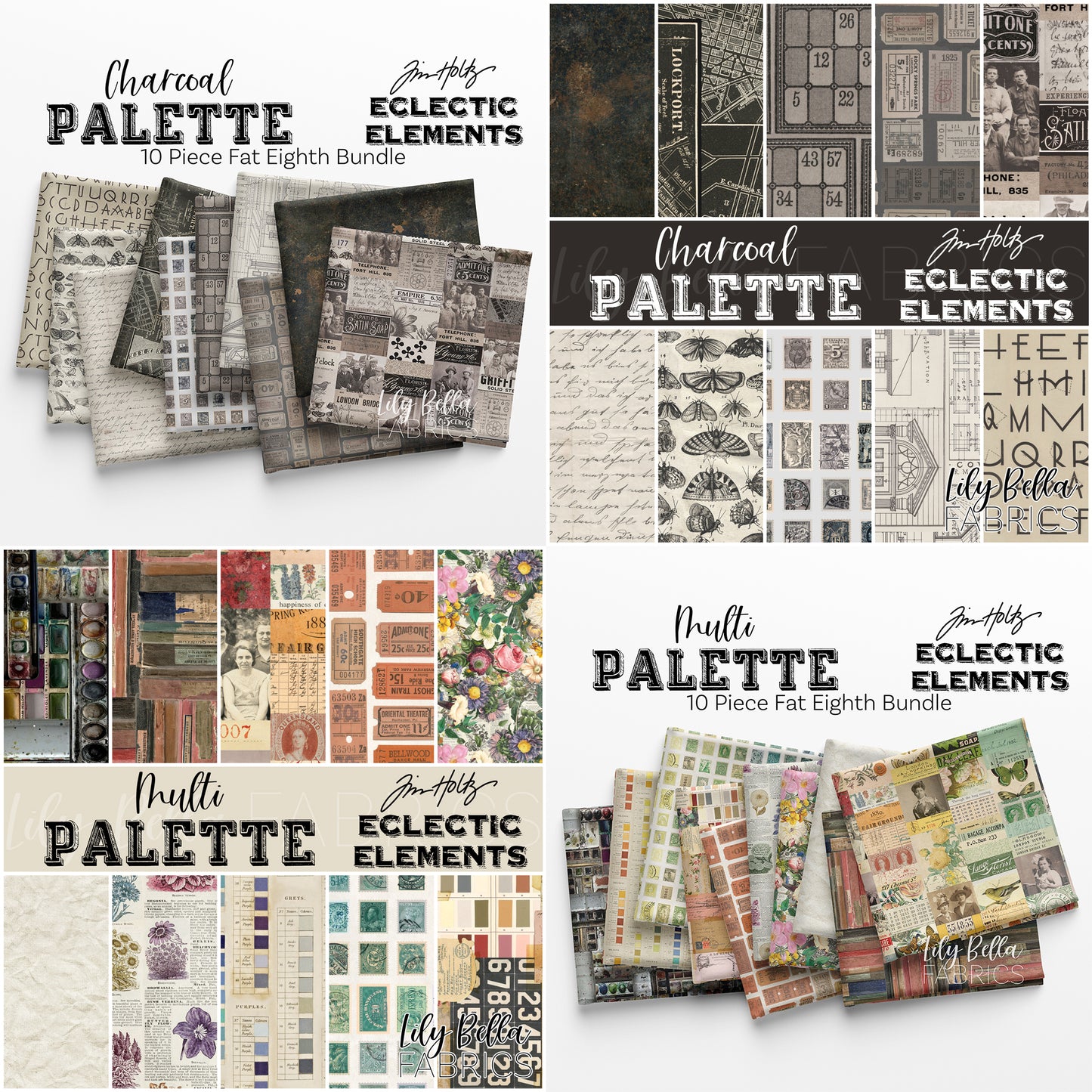 Eclectic Elements Palette: ALL 12 COLORWAYS Fat Eighth Bundle (120 pcs) by Tim Holtz for FreeSpirit