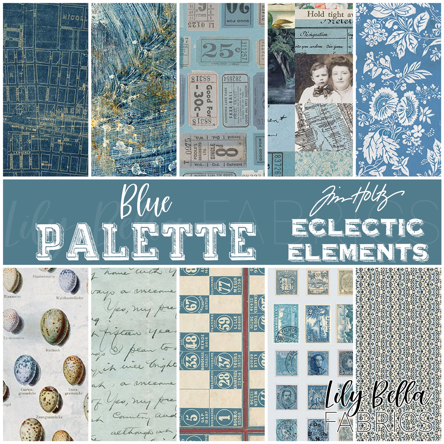 Eclectic Elements Palette: Blue Fat Eighth Bundle (10 pcs) by Tim Holtz for FreeSpirit