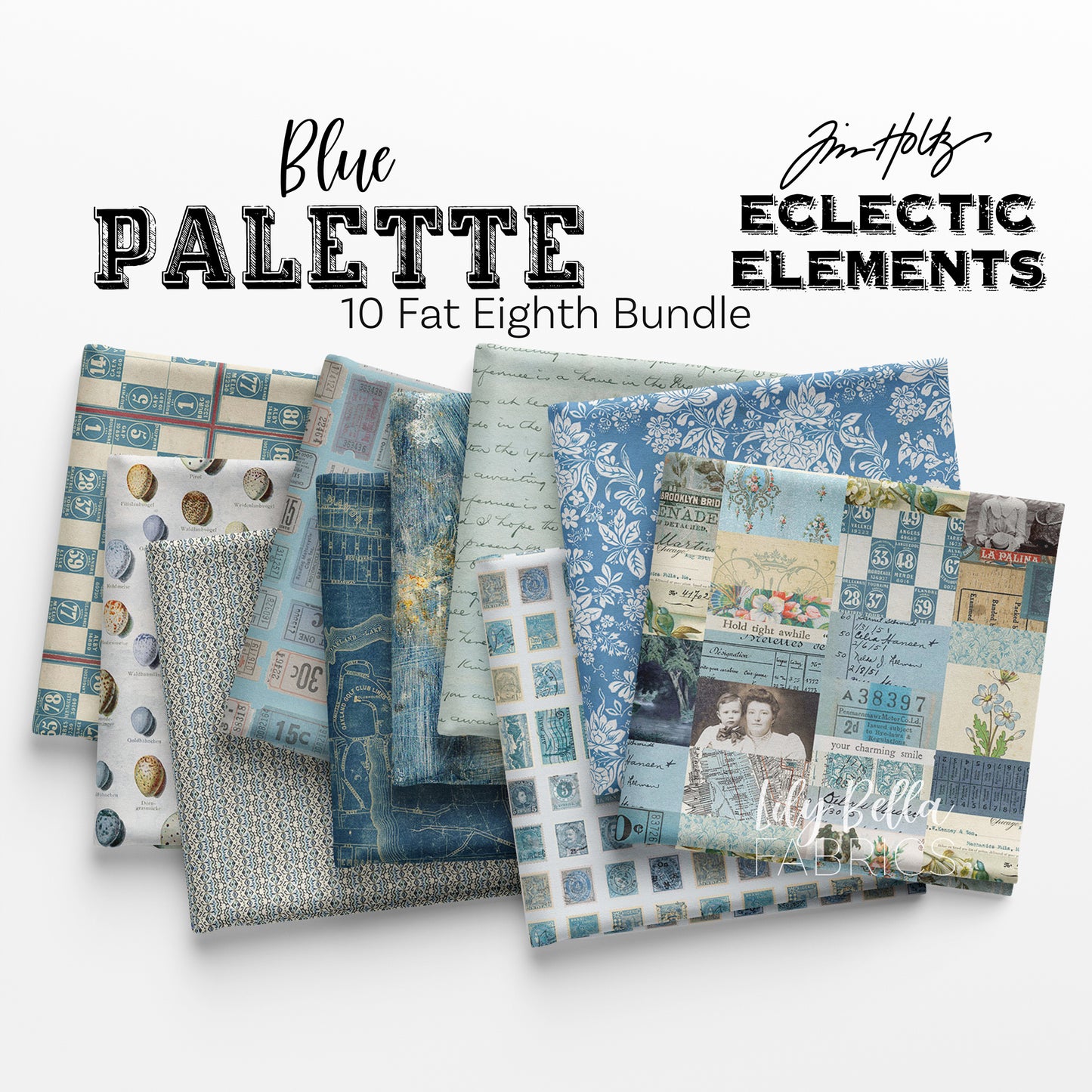 Eclectic Elements Palette: Blue Fat Eighth Bundle (10 pcs) by Tim Holtz for FreeSpirit