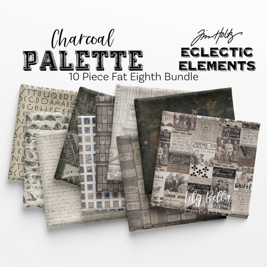 Eclectic Elements Palette: Charcoal Fat Eighth Bundle (10 pcs) by Tim Holtz for FreeSpirit