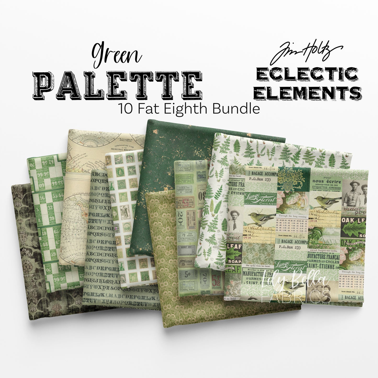 Eclectic Elements Palette: Green Fat Eighth Bundle (10 pcs) by Tim Holtz for FreeSpirit