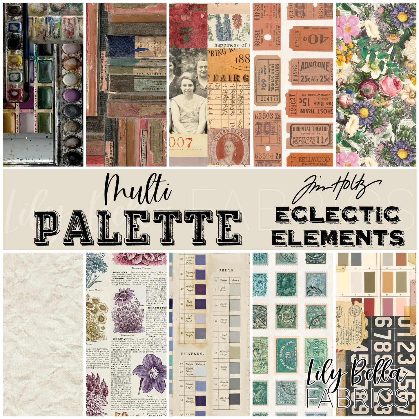 Eclectic Elements Palette: Multi Fat Eighth Bundle (10 pcs) by Tim Holtz for FreeSpirit