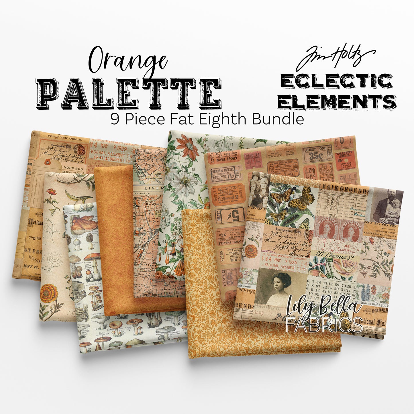 Eclectic Elements Palette: Orange Fat Eighth Bundle #2 (9 pieces) by Tim Holtz for FreeSpirit (TH.PALETTE.ORANGE.9FEB)