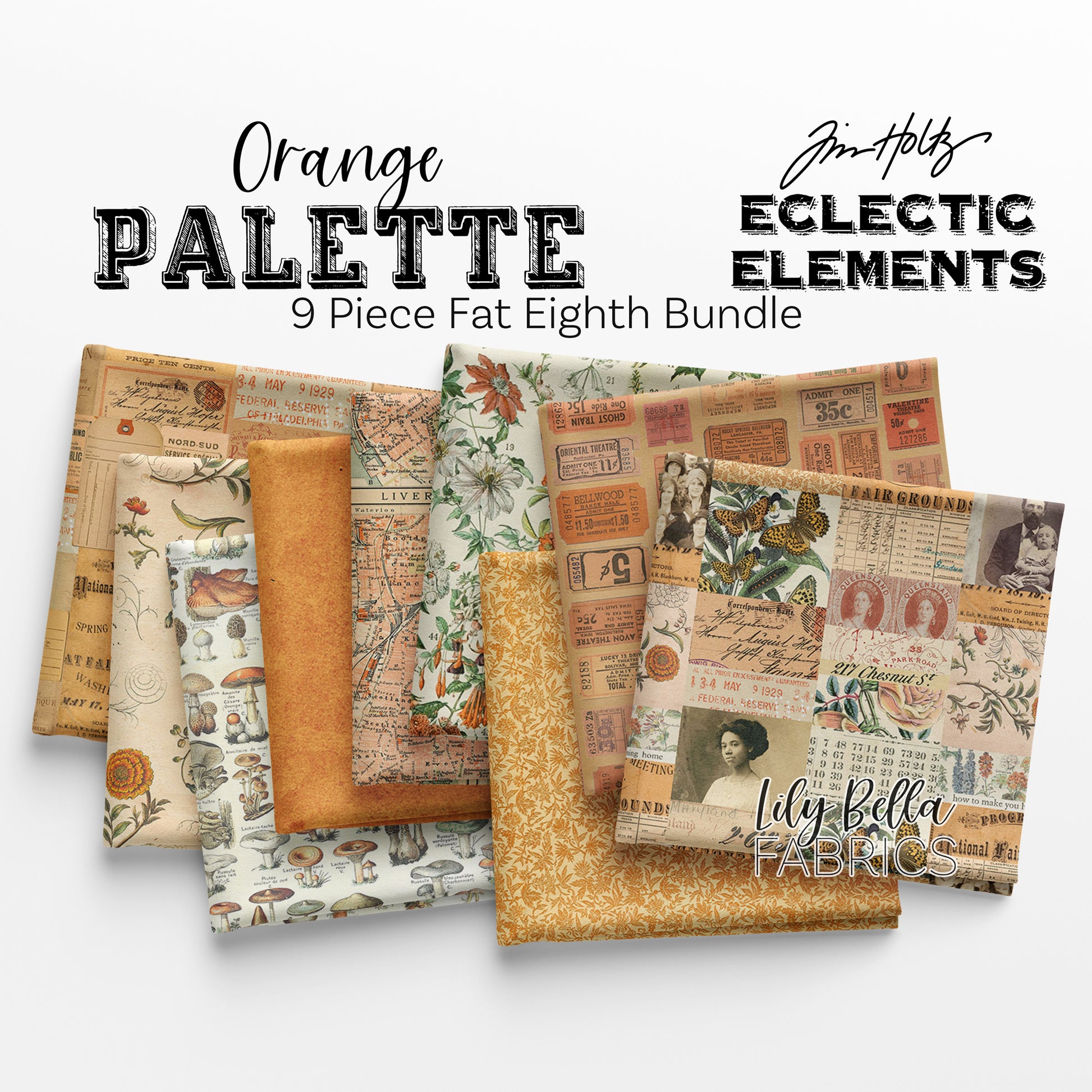 Eclectic Elements Palette: Orange Fat Eighth Bundle #2 (9 pieces) by Tim Holtz for FreeSpirit (TH.PALETTE.ORANGE.9FEB)