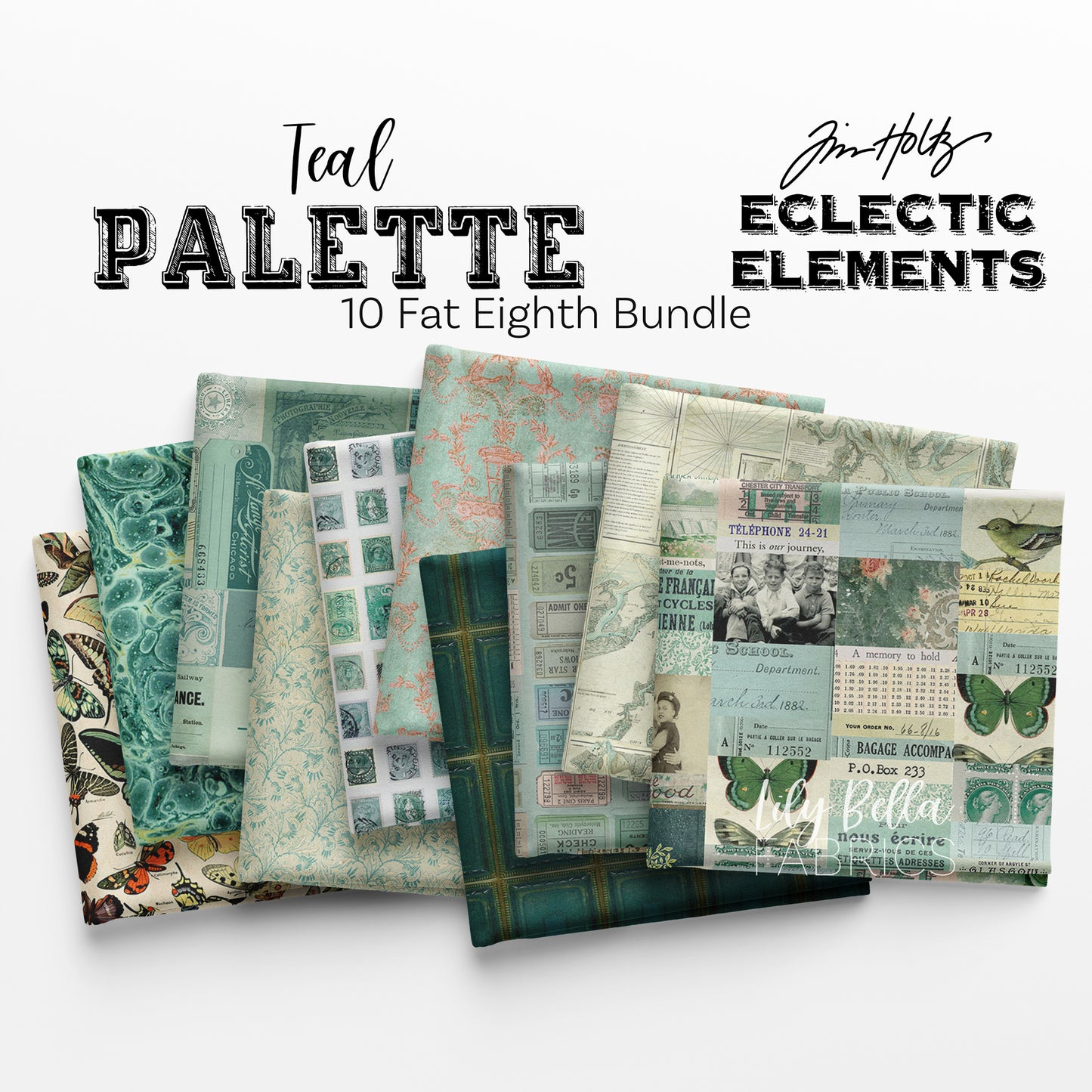 Eclectic Elements Palette: Teal Fat Eighth Bundle (10 pcs) by Tim Holtz for FreeSpirit