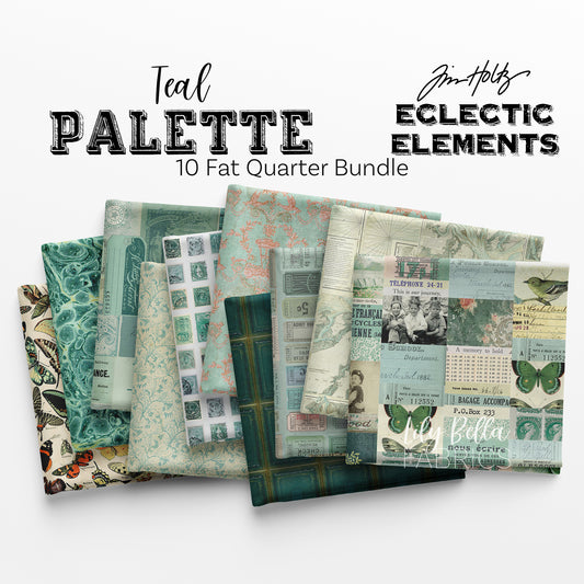 Eclectic Elements Palette: Teal Fat Quarter Bundle (10 pcs) by Tim Holtz for FreeSpirit