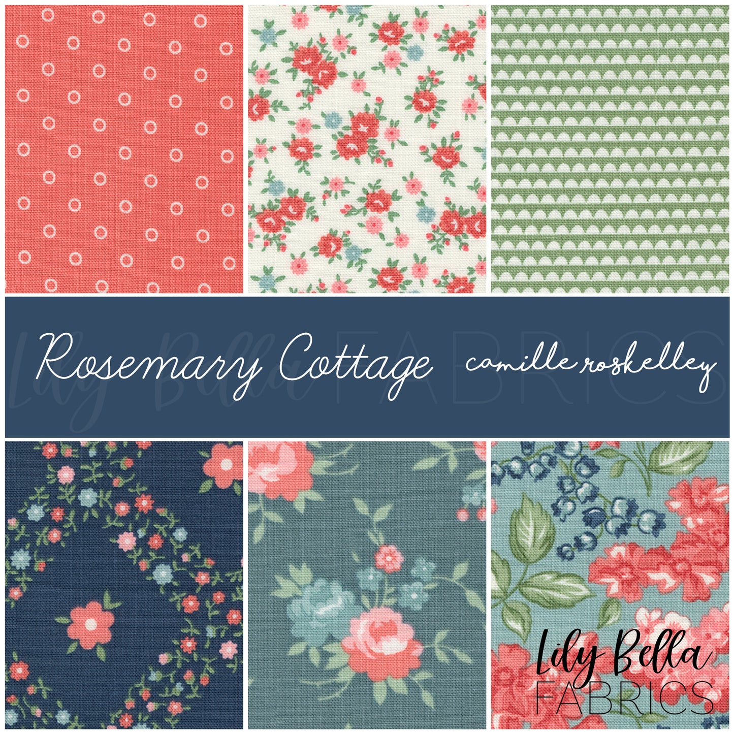 Rosemary Cottage Fat Quarter Bundle (6 pcs) by Camille Roskelley for Moda