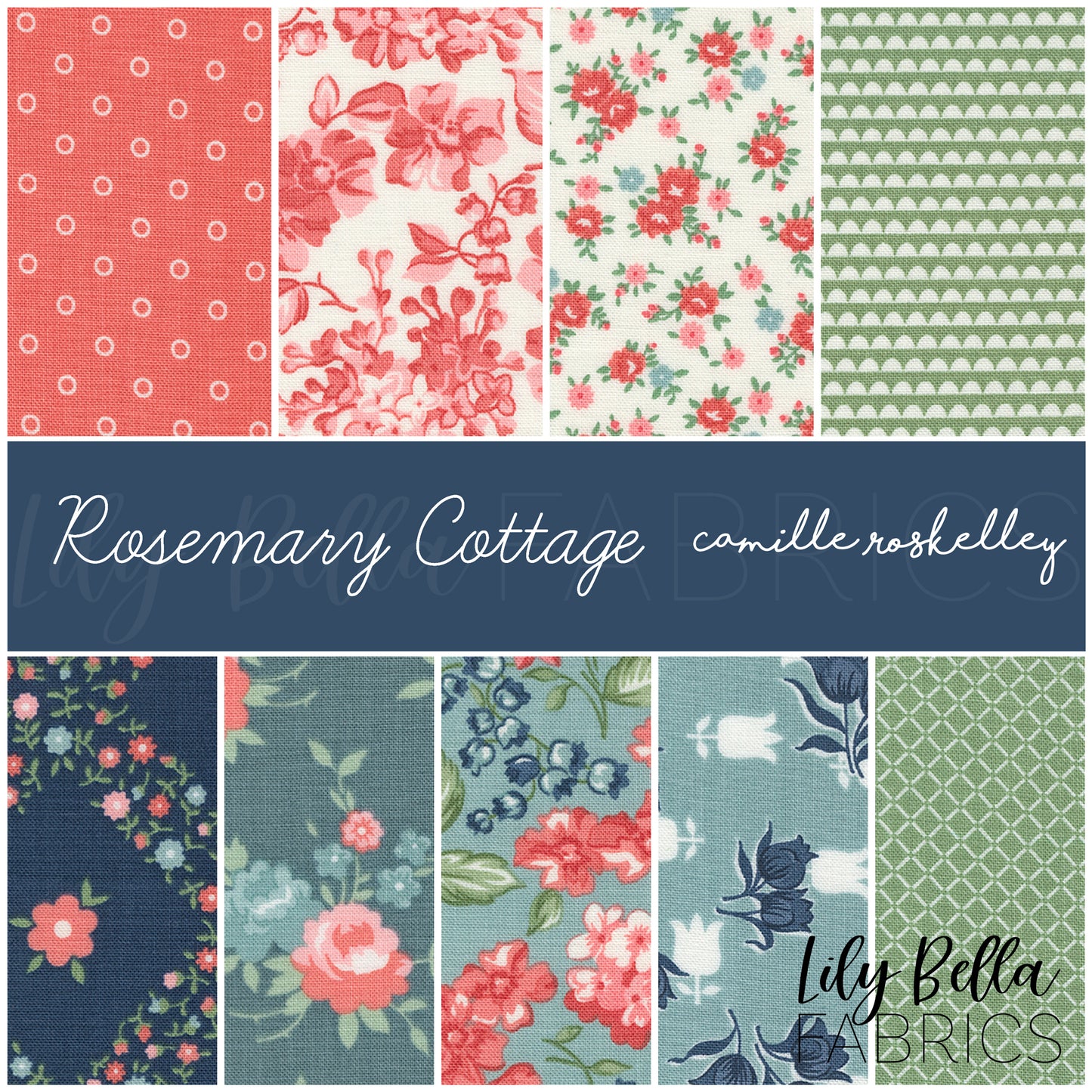 Rosemary Cottage Fat Eighth Bundle (9 pcs) by Camille Roskelley for Moda