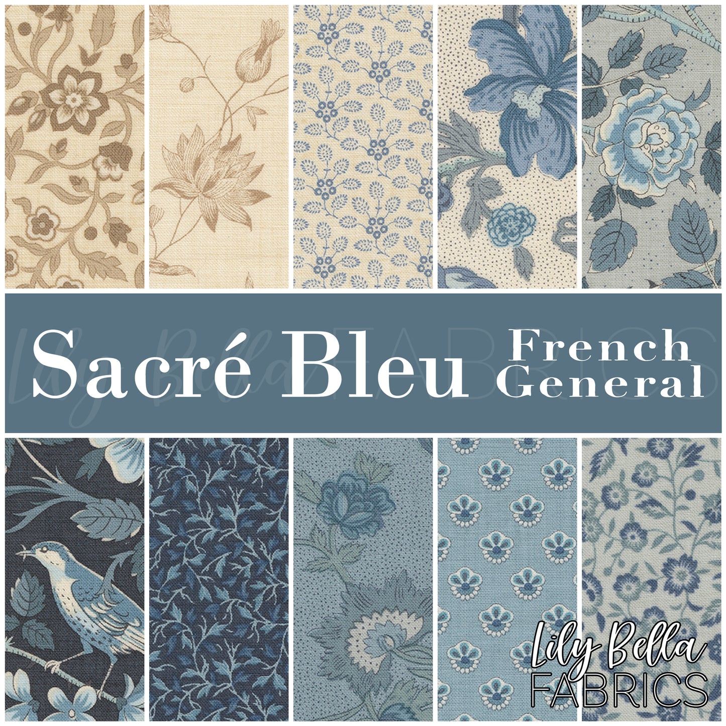 Sacré Bleu Half Yard Bundle (10 pcs) by French General for Moda