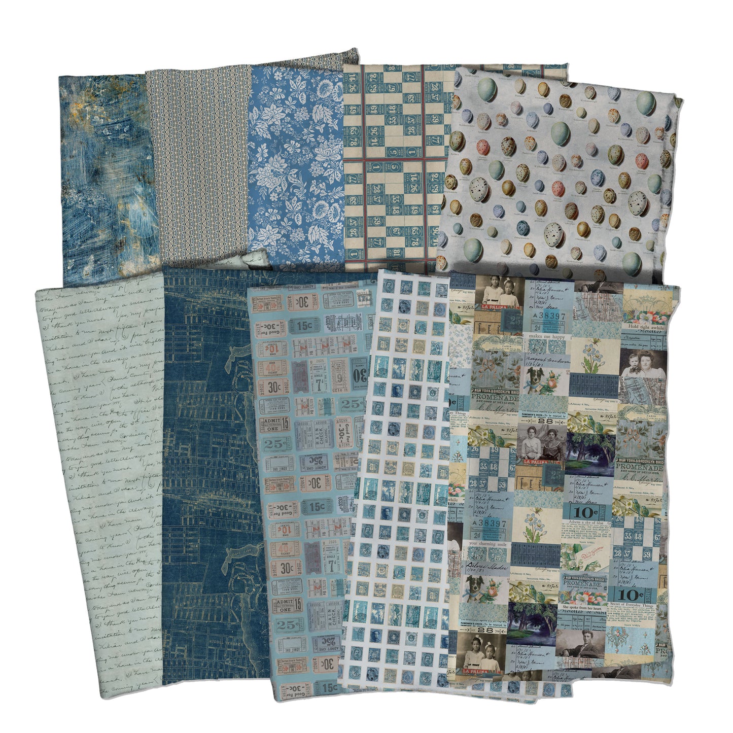 Eclectic Elements Palette: Blue Fat Eighth Bundle (10 pcs) by Tim Holtz for FreeSpirit