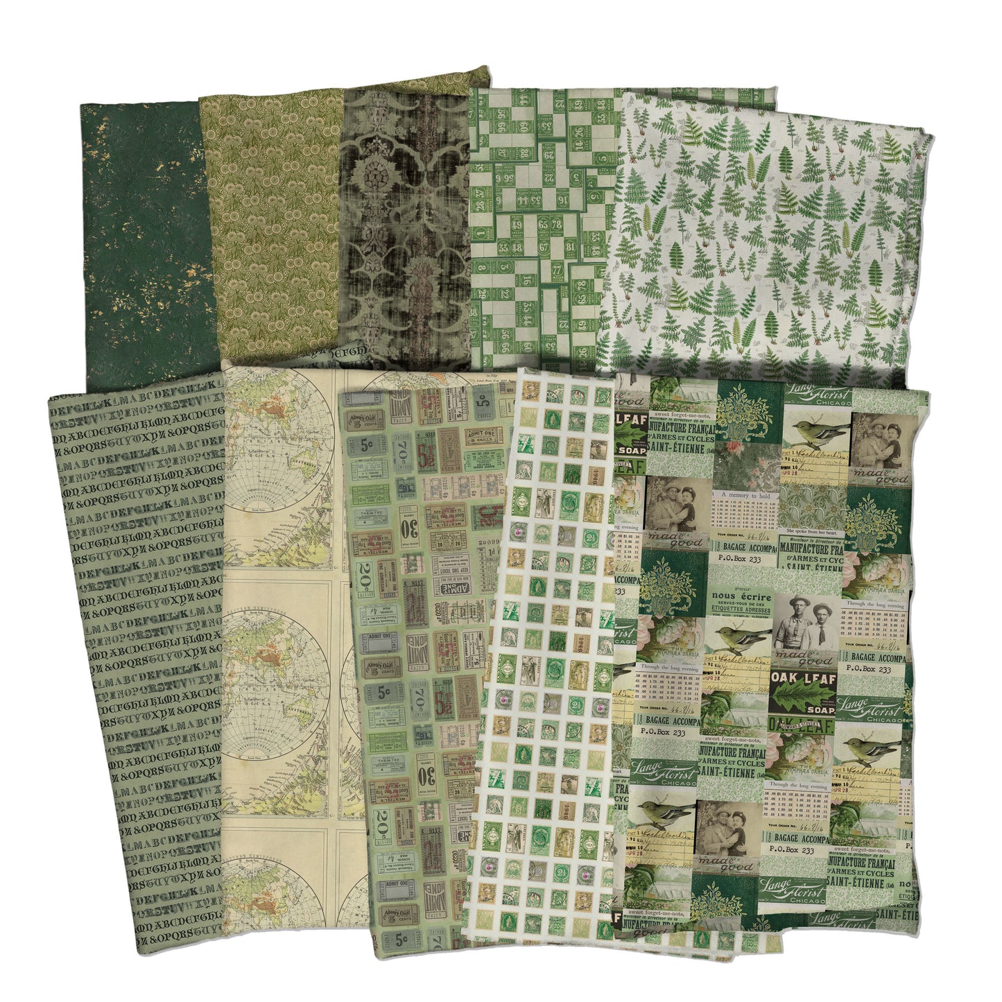 Eclectic Elements Palette: Green Fat Quarter Bundle (10 pcs) by Tim Holtz for FreeSpirit