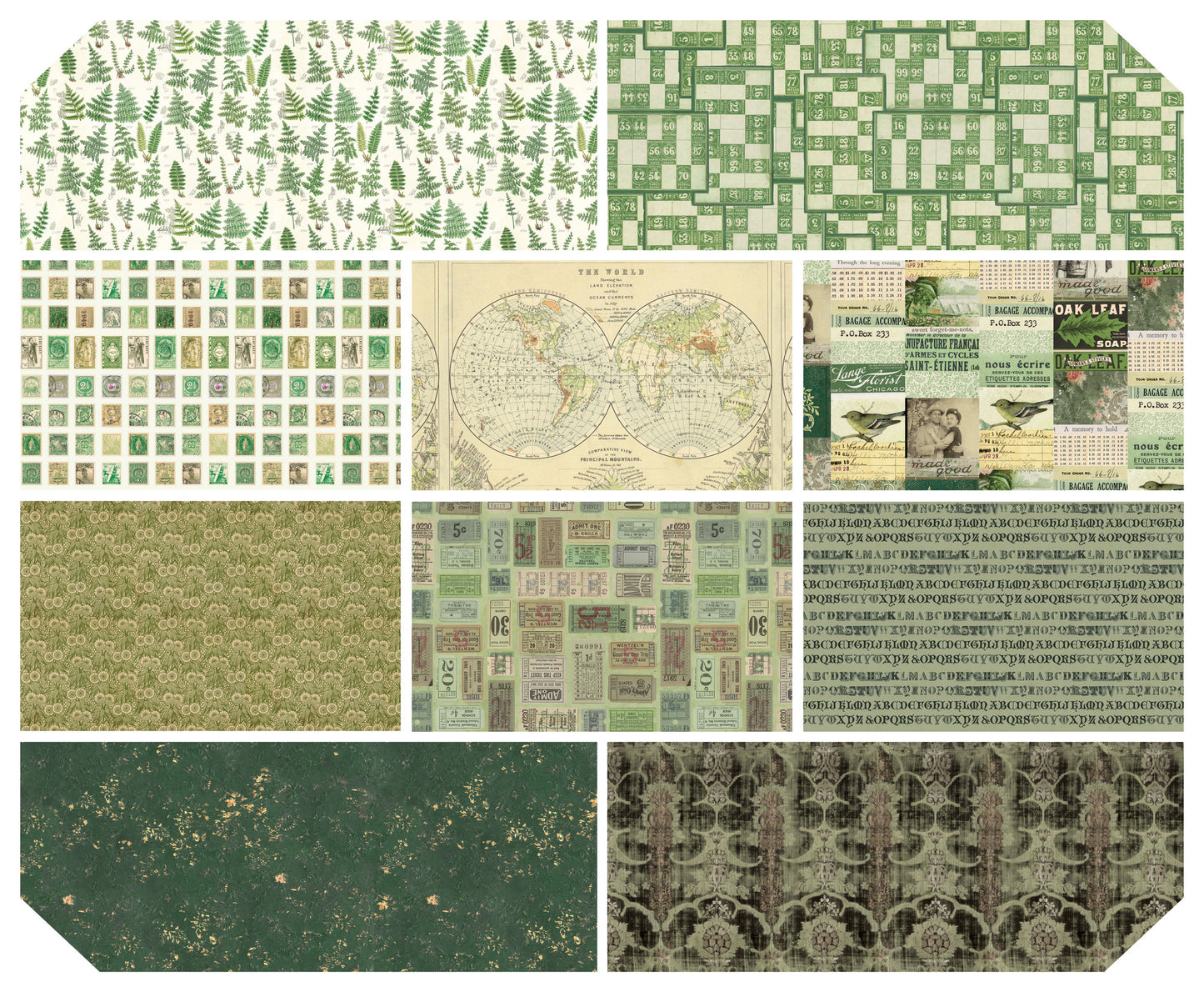 Eclectic Elements Palette: Green Half Yard Bundle (10 pcs) by Tim Holtz for FreeSpirit