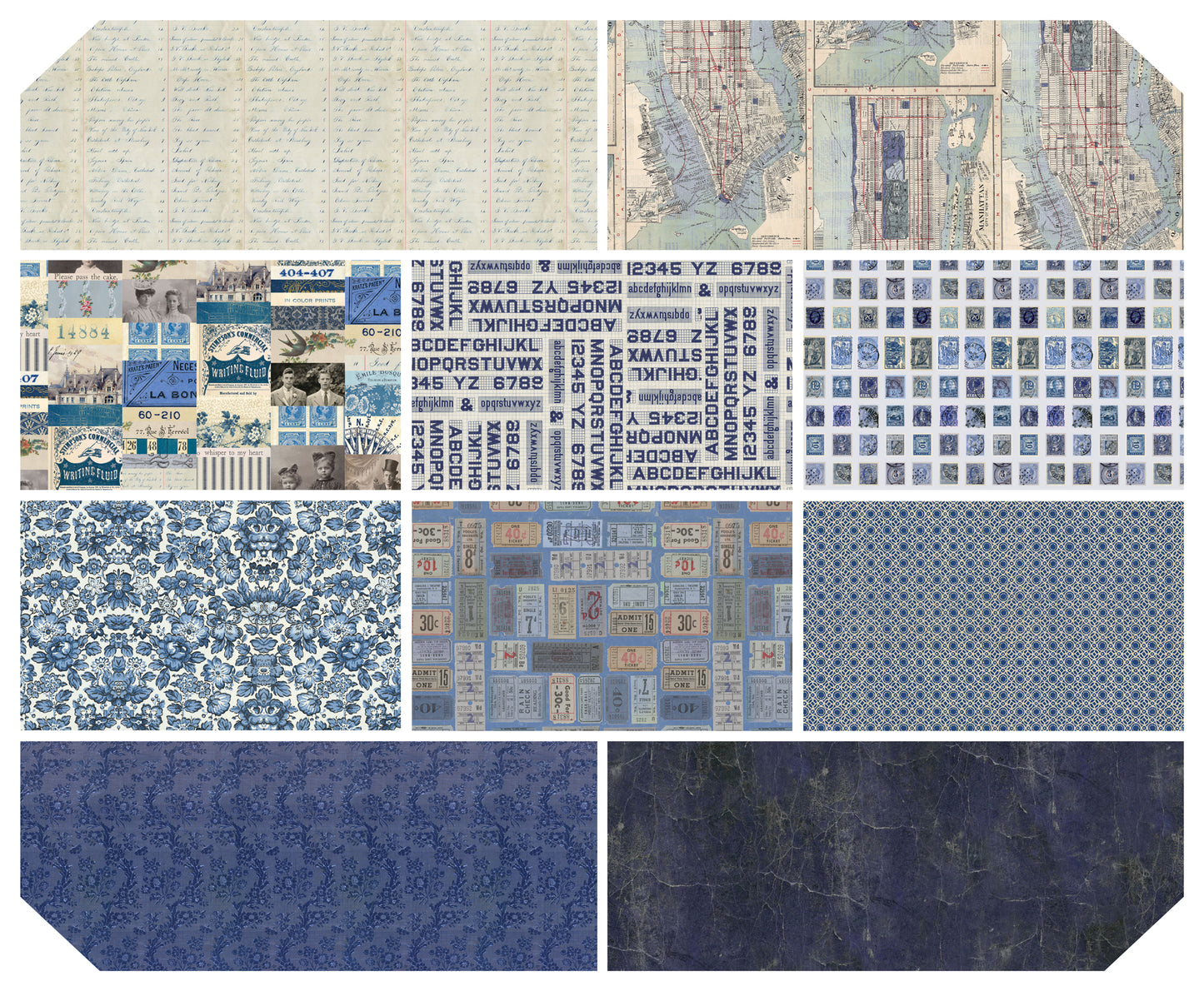 Eclectic Elements Palette: Indigo Fat Quarter Bundle (10 pcs) by Tim Holtz for FreeSpirit