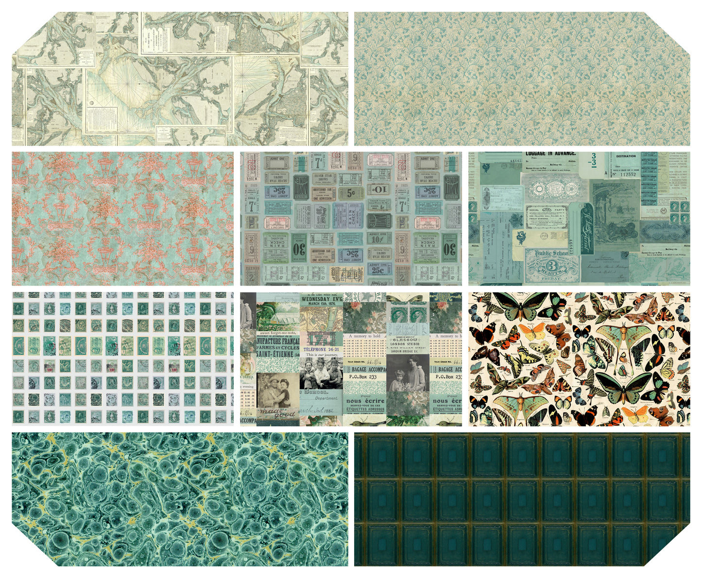 Eclectic Elements Palette: Teal Fat Eighth Bundle (10 pcs) by Tim Holtz for FreeSpirit