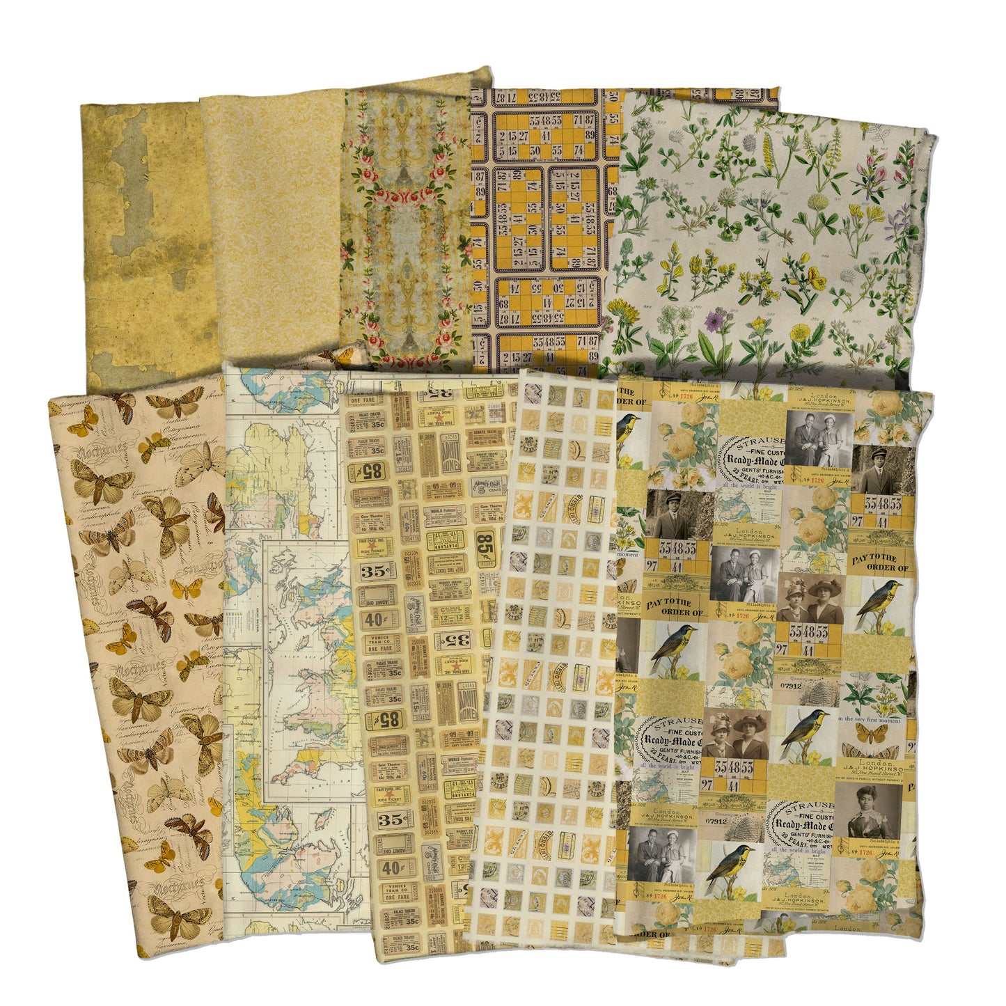 Eclectic Elements Palette: Yellow Half Yard Bundle (10 pcs) by Tim Holtz for FreeSpirit